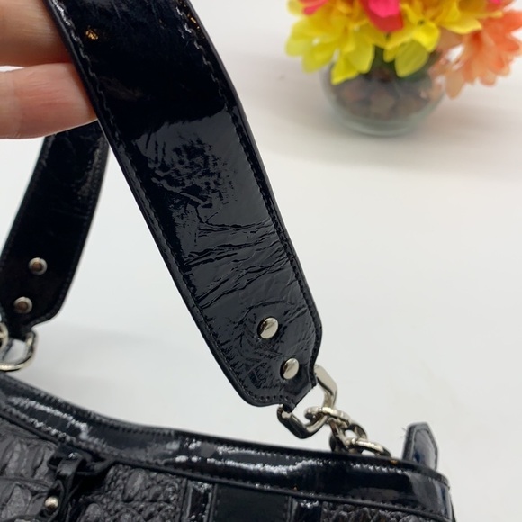 Marc Chantal M.C. Black Alligator Embossed Suede Patent Shoulder Bag. BP1607 - Picture 7 of 12